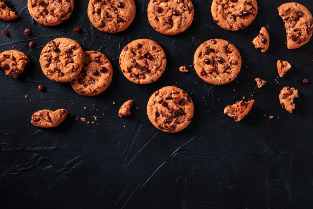 巧克力饼干，头顶平铺拍摄与复制空间图片下载