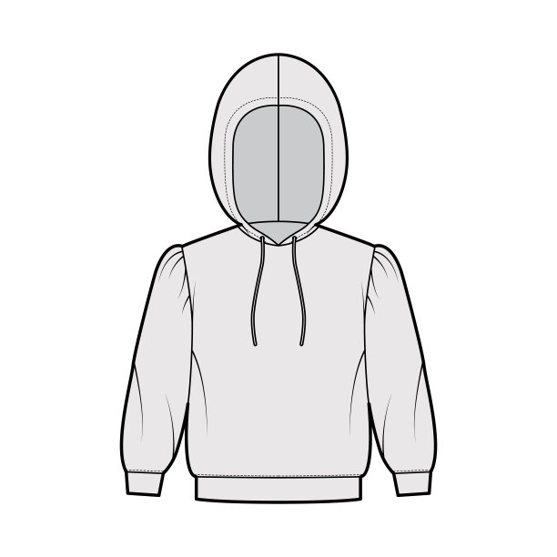 连帽衫的技术时尚插图与肘袖，放松身体，带状下摆，拉绳。平的小图片下载