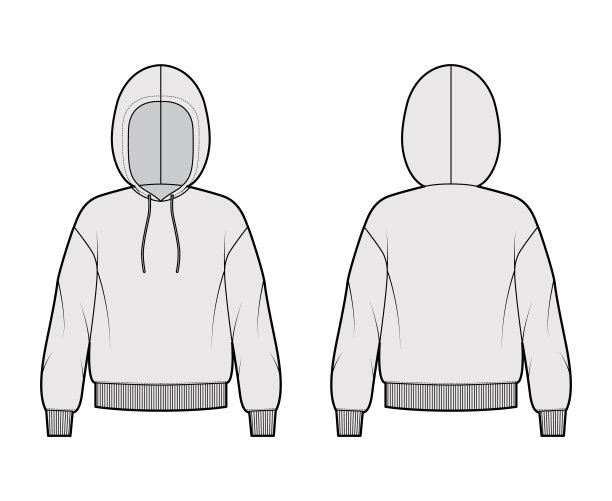 连帽衫技术时尚插图与长袖，超大的身体，针织罗纹袖口，带状hem，束带图片下载