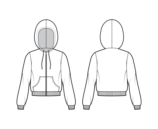 拉链连帽衫技术时尚插图与长袖，袋鼠袋，针织肋袖口，镶边hem图片下载