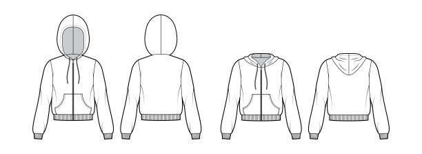 套拉链帽衫运动衫技术时尚插画与长袖，放松身体，袋鼠袋，针织袖口图片下载