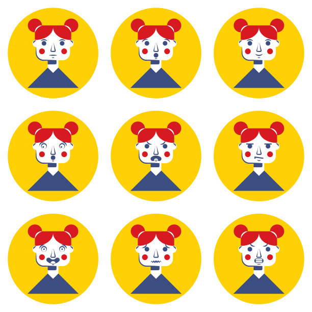 女性情感的向量集。插图显示不同的情绪的角色图片下载