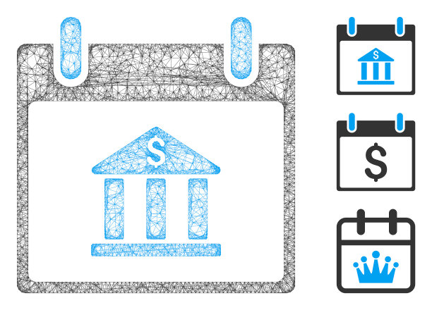 银行建筑日历日多边形网图片下载