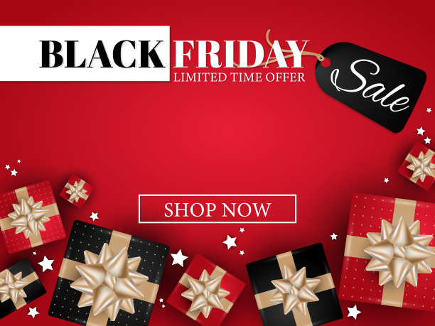 黑色星期五横幅逼真的黑色和红色图片下载