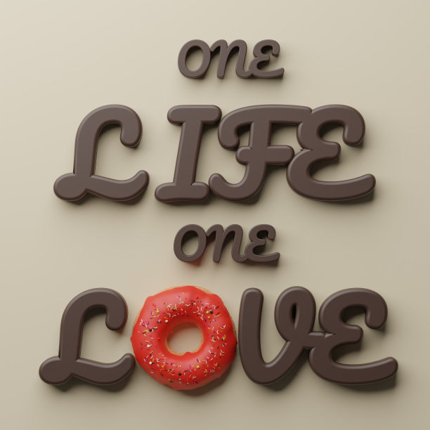 一种生命一种爱的题词用甜甜圈点缀五彩缤纷的糖霜。图片下载