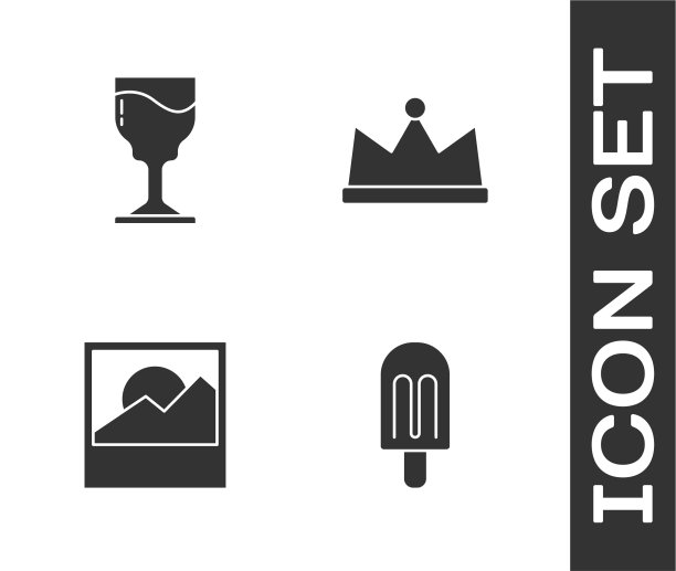 设置冰淇淋酒杯照片和皇冠图标图片下载