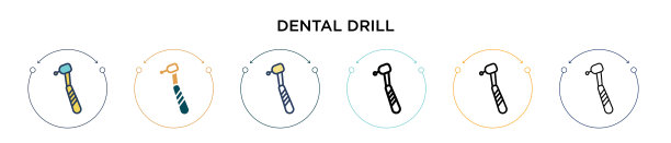 牙钻图标中填充了细线和轮廓线图片下载