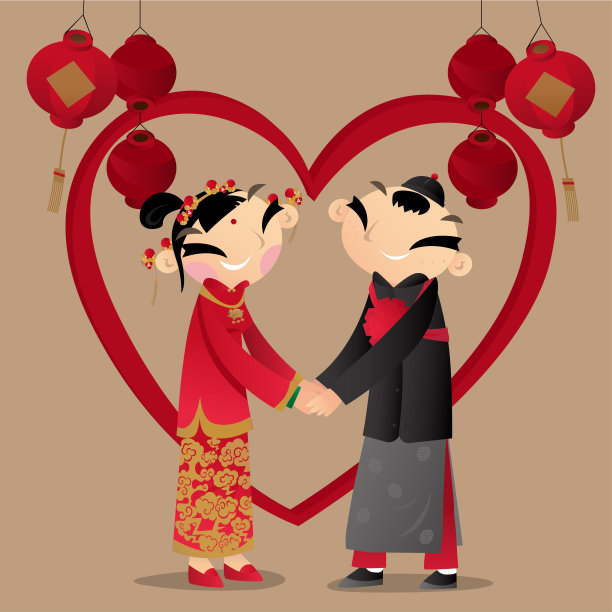 中国新人会穿传统的中国结婚礼服图片下载