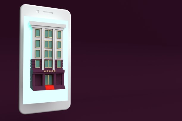 在线酒店预订。三维渲染图片下载