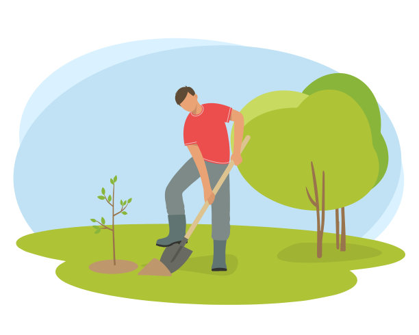一个人用铲子种一棵树。图片下载