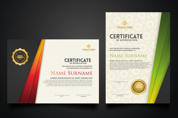 证书模板与豪华逼真的纹理模式和动态形状组成梯度颜色，文凭，矢量插图图片下载