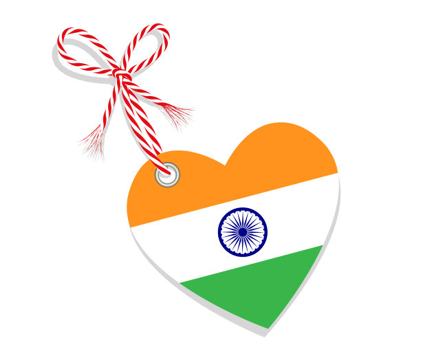 国旗为心形，“我爱印度”，白色背景上有矢量图图片下载
