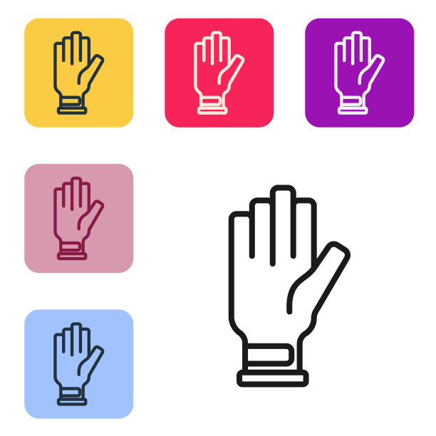 黑线高尔夫手套图标孤立在白色背景。运动设备。体育制服。设置图标的颜色方形按钮。向量图片下载