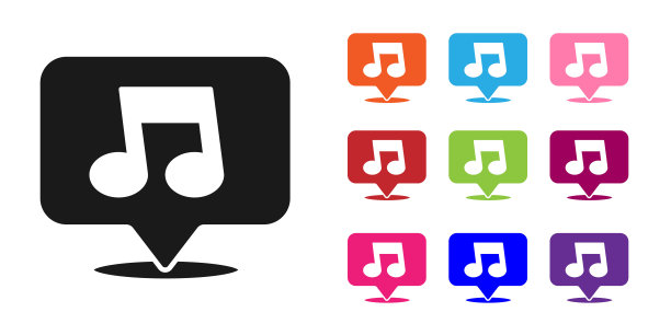 黑色音乐音符，音调图标孤立在白色背景。设置图标丰富多彩。向量图片下载