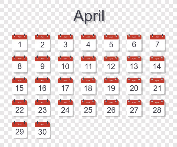 每月日历模板为4月与每日的日期。透明背景。平的风格图片下载