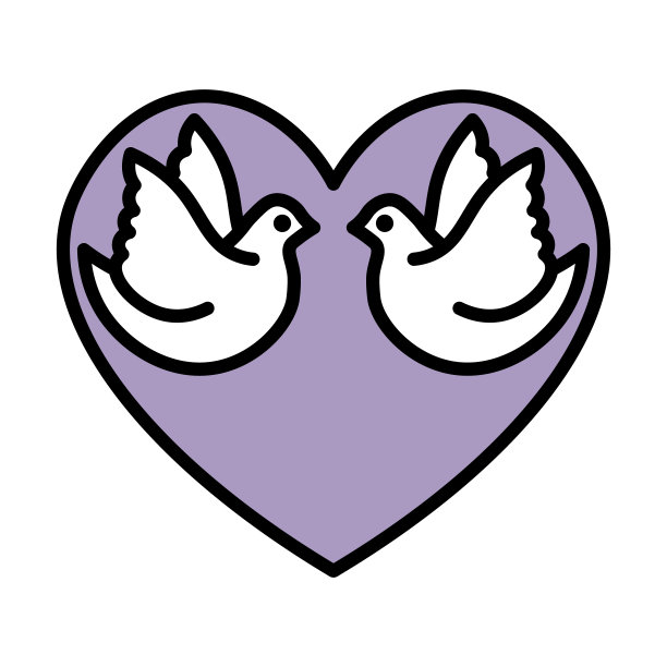 淡紫色心的两只简单的白色鸽子图片下载
