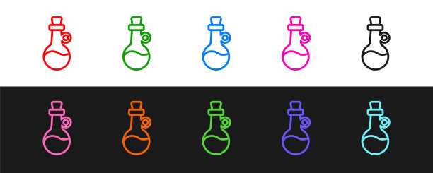 设置线瓶橄榄油图标隔离在黑白背景上。壶与橄榄油图标。向量图片下载