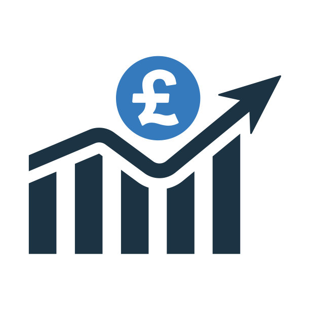 英镑增长图表图标。在白色背景上分离的字形向量。图片下载