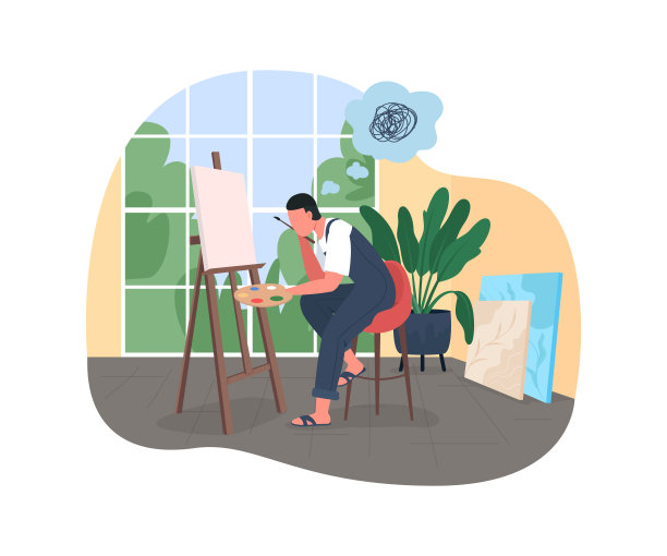 艺术家倦怠2D矢量网页横幅，海报图片下载