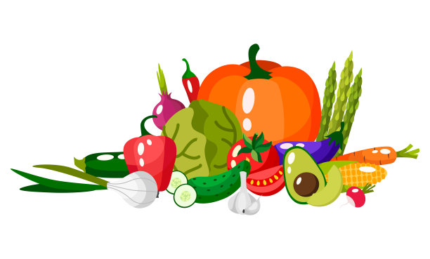 套新鲜健康蔬菜隔离。片蔬菜。平面设计。图片下载