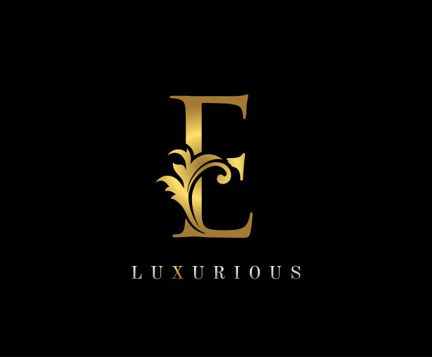 复古金E字母标识设计。图片下载