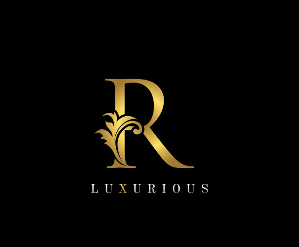 复古金R字母标志设计。图片下载