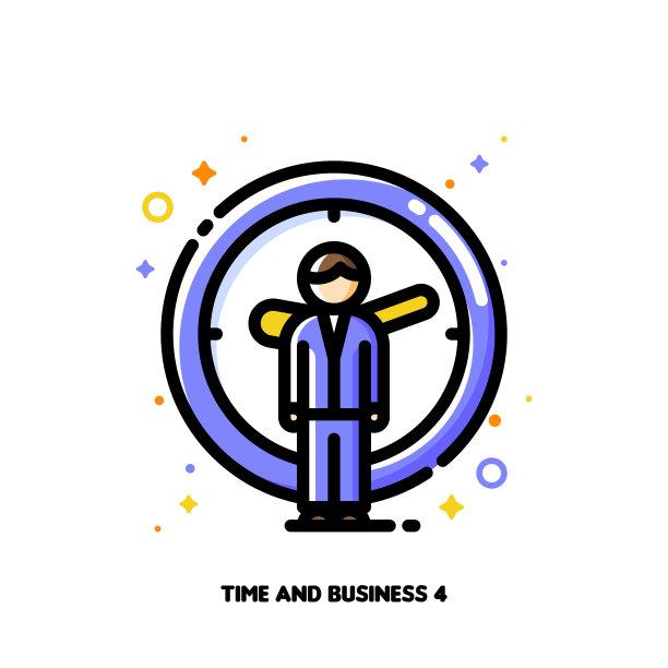 以商人的图标为背景的时钟为时间就是金钱的概念。平面填充轮廓风格。像素64 x64完美。可编辑的中风图片下载