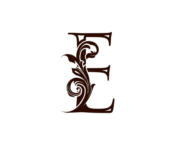 豪华棕色E字母图标设计。图片下载