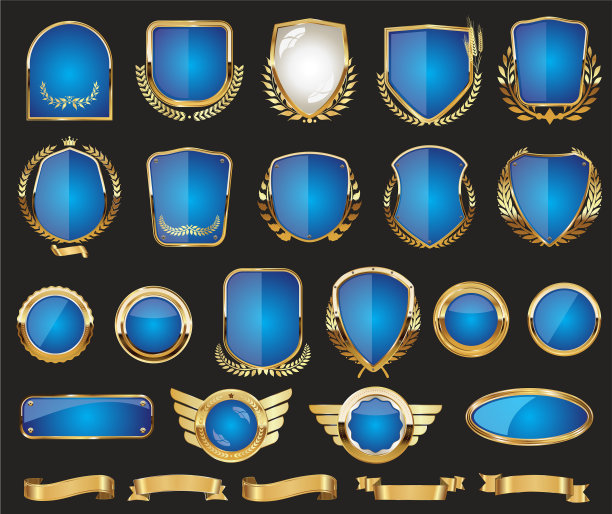 金盾，月桂花环，徽章和标签图片下载