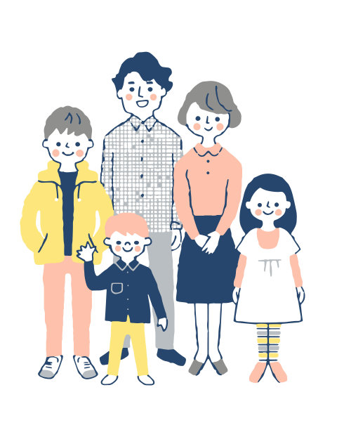 插图是一个聚集的家庭，5人图片下载
