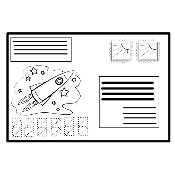 素描明信片与索引火箭着色书图片下载