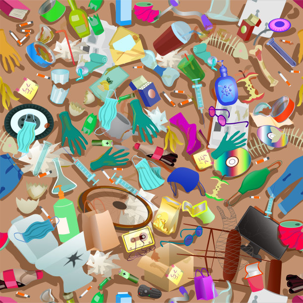 一堆垃圾。地上未分类的垃圾。无缝模式。矢量插图。图片下载