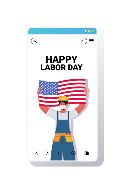 工人穿着制服举行美国国旗劳动节图片下载