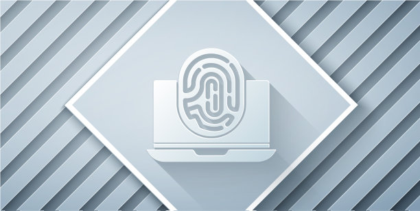 剪纸笔记本电脑与指纹图标隔离图片下载