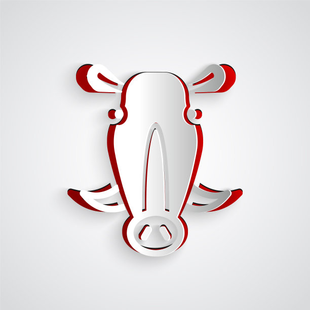 剪纸野猪头图标孤立在灰色图片下载