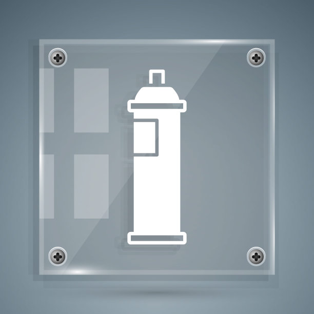 白色喷漆可以在灰色背景上孤立图标。方形玻璃面板。向量图片下载