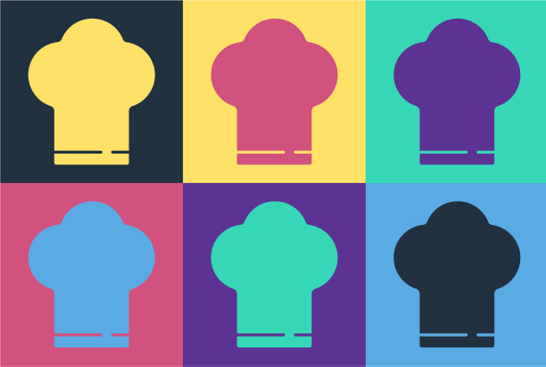 流行艺术厨师帽图标孤立的颜色背景图片下载