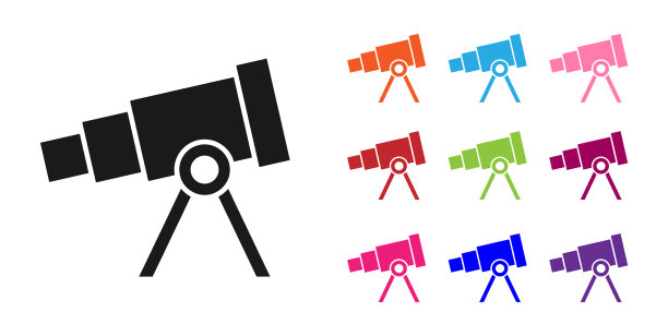 黑色望远镜图标孤立在白色背景上图片下载