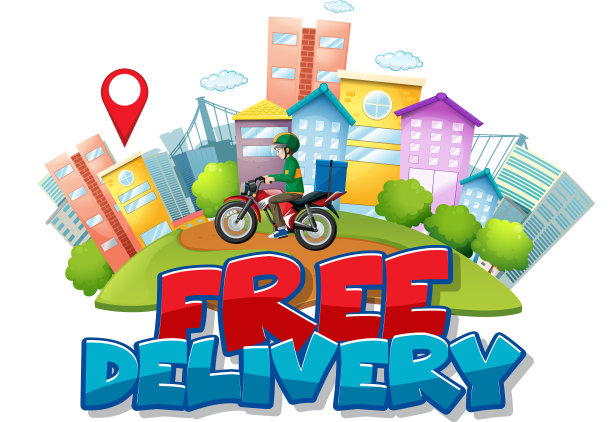 免费送货标志与自行车人或快递图片下载