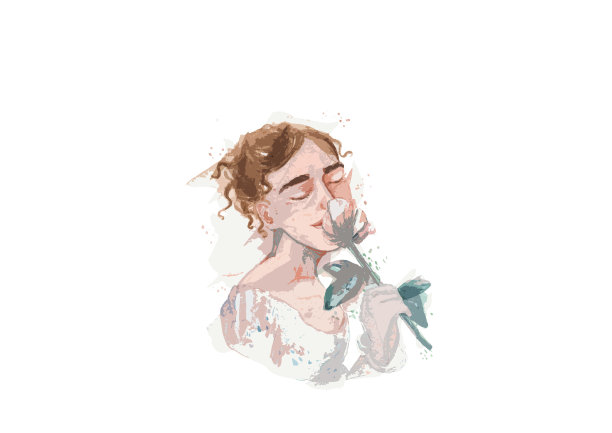 一个手里拿着花的温柔女人图片下载