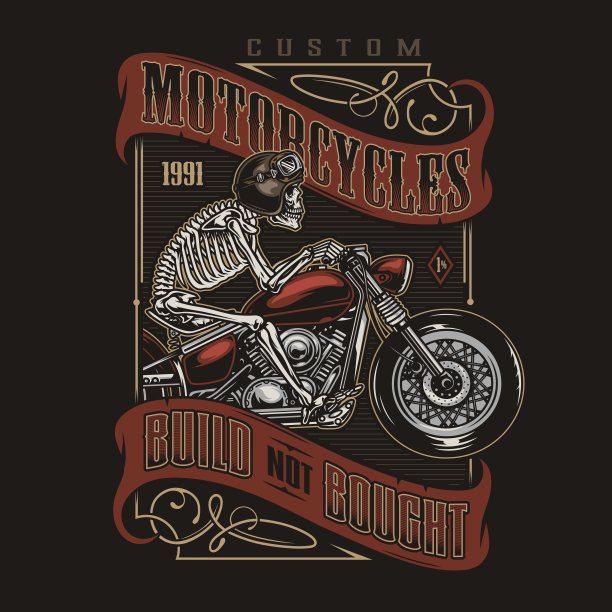 定制摩托车复古彩色标签图片下载