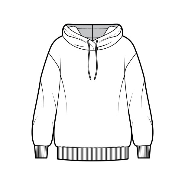 连帽衫的技术时尚插图与长袖，超大的身体，针织罗纹袖口，绑带下摆超大图片下载