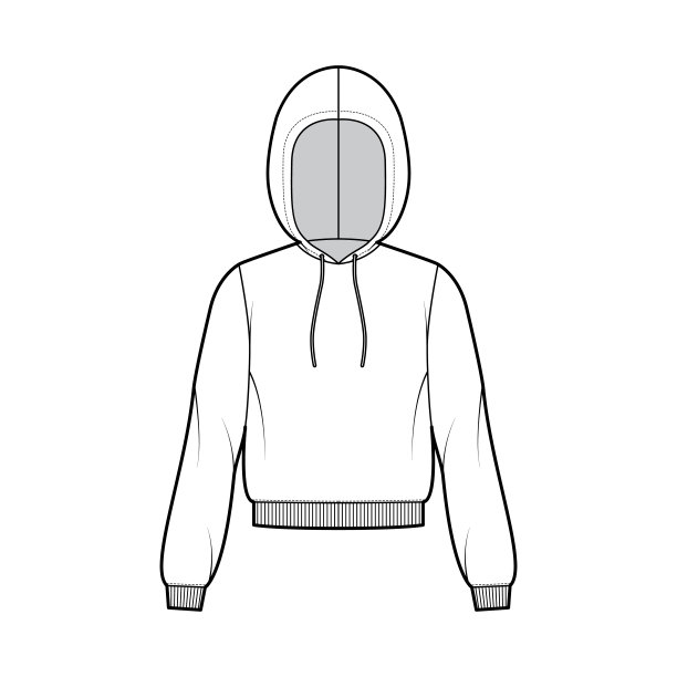 连帽衫的技术时尚插图与长袖，放松身体，针织罗纹袖口，带状下摆，拉绳图片下载