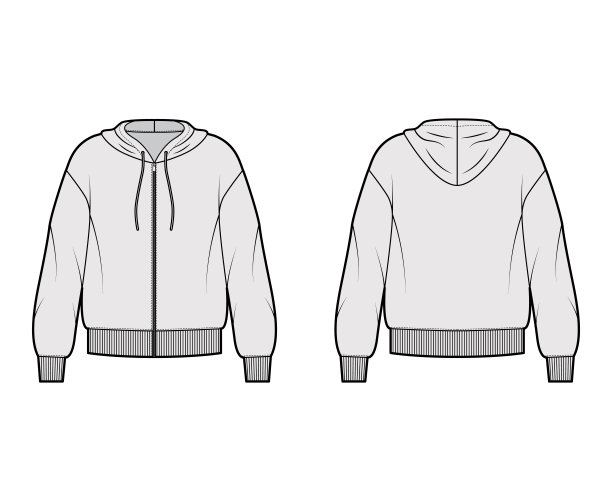拉链卫衣运动衫技术时尚插图与长袖，超大的身体，针织肋骨袖口，带状下摆图片下载