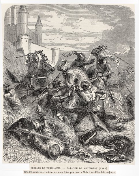 1465年，法国国王路易十一世在Montlhéry战役中英勇作战，法国中世纪历史图片下载