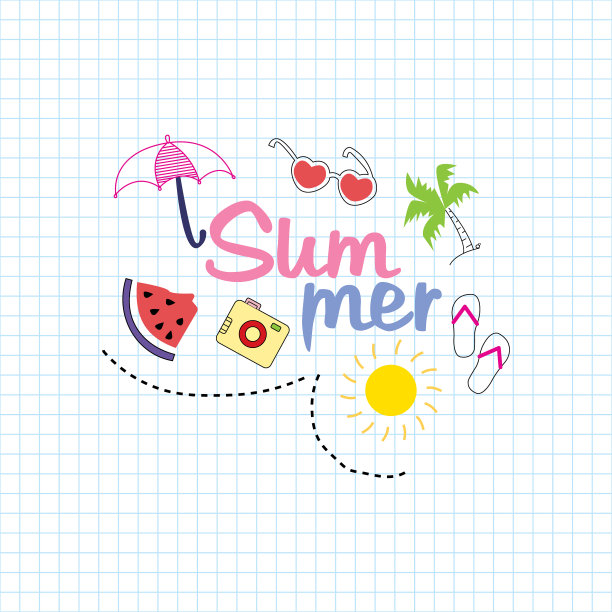 你好夏天涂鸦与手绘字母和图片下载