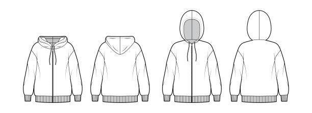 一套拉链连帽衫的技术时尚插图与长袖，超大的身体，针织袖口，带状下摆图片下载