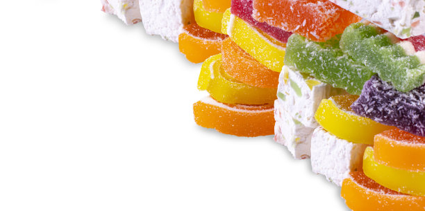 甜果酱或果冻糖果孤立在白色，糖果宽横幅模型。图片下载