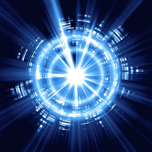 抽象的技术背景。蓝色，霓虹和线条。图片下载