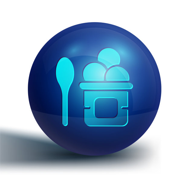 蓝色冰淇淋在碗和勺子图标孤立图片下载